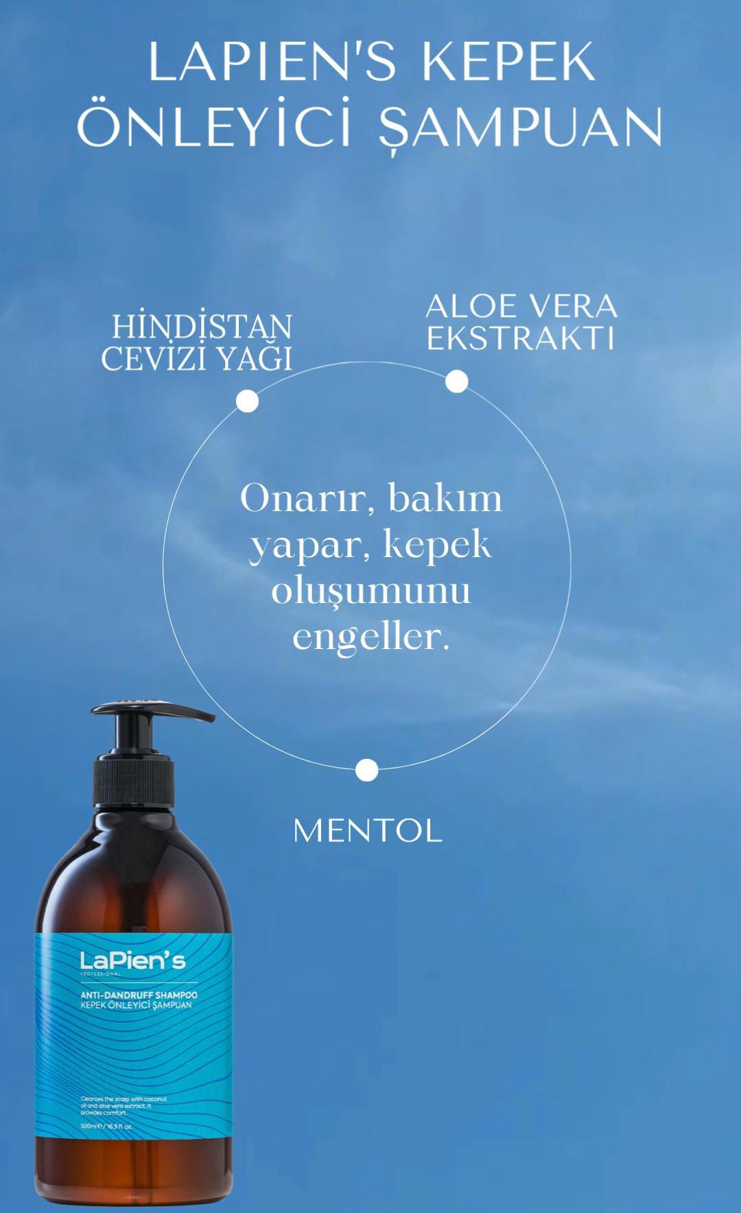 Lapien's Antidandruf Kepeğe Karşı Yoğun Etkili Şampuan Kepek Kaşınıtı ,Yağlanma Önleyici 500 ml