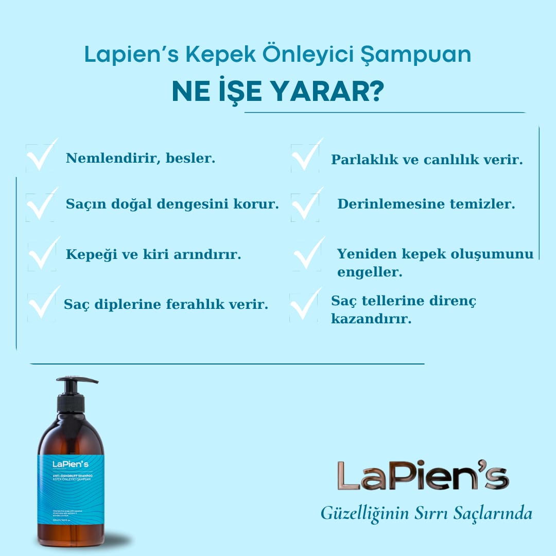 Lapien's Antidandruf Kepeğe Karşı Yoğun Etkili Şampuan Kepek Kaşınıtı ,Yağlanma Önleyici 500 ml