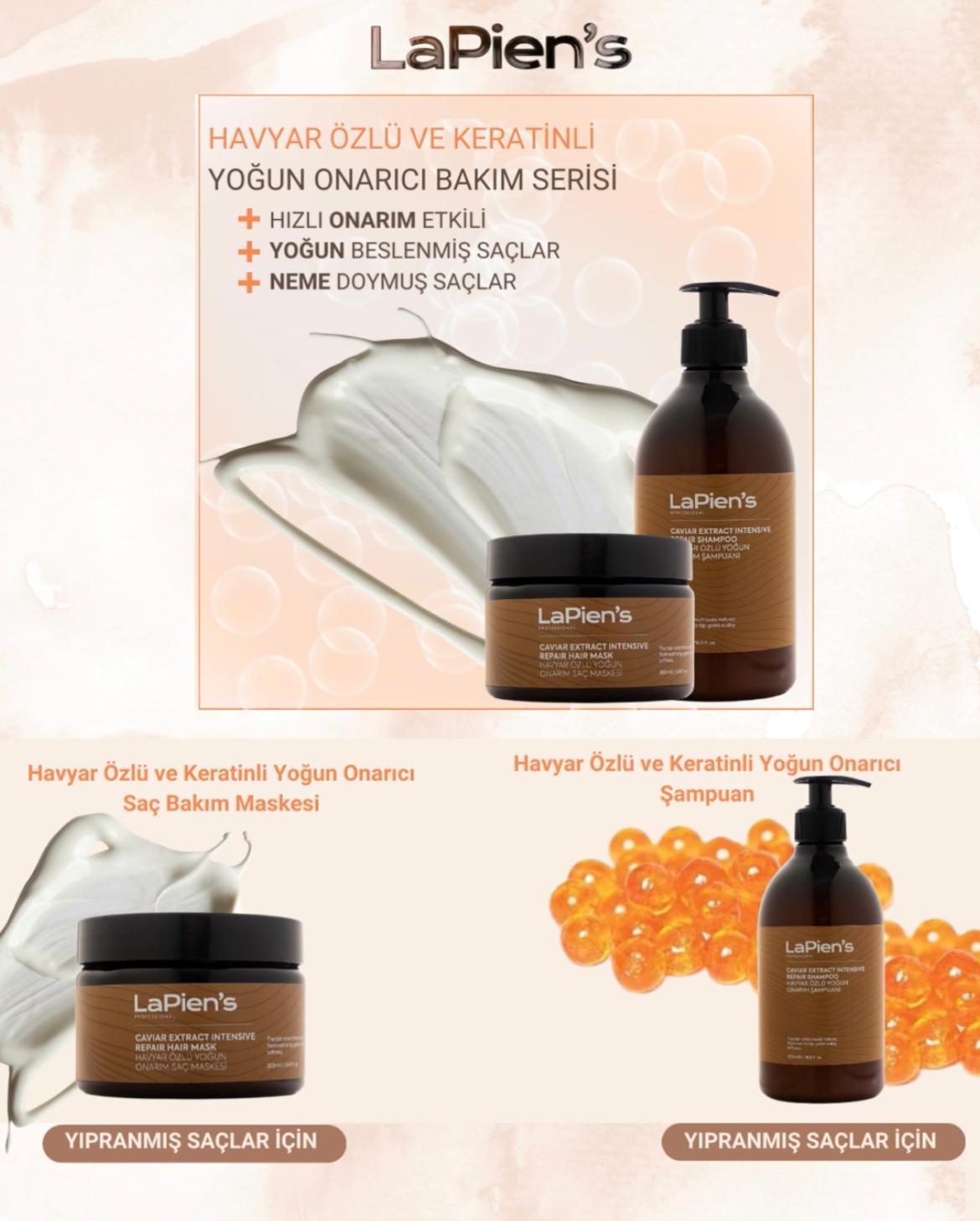 Lapien's Havyar Özlü Keratinli Onarıcı Şampuan 500 Ml Saç Maskesi 300 Ml