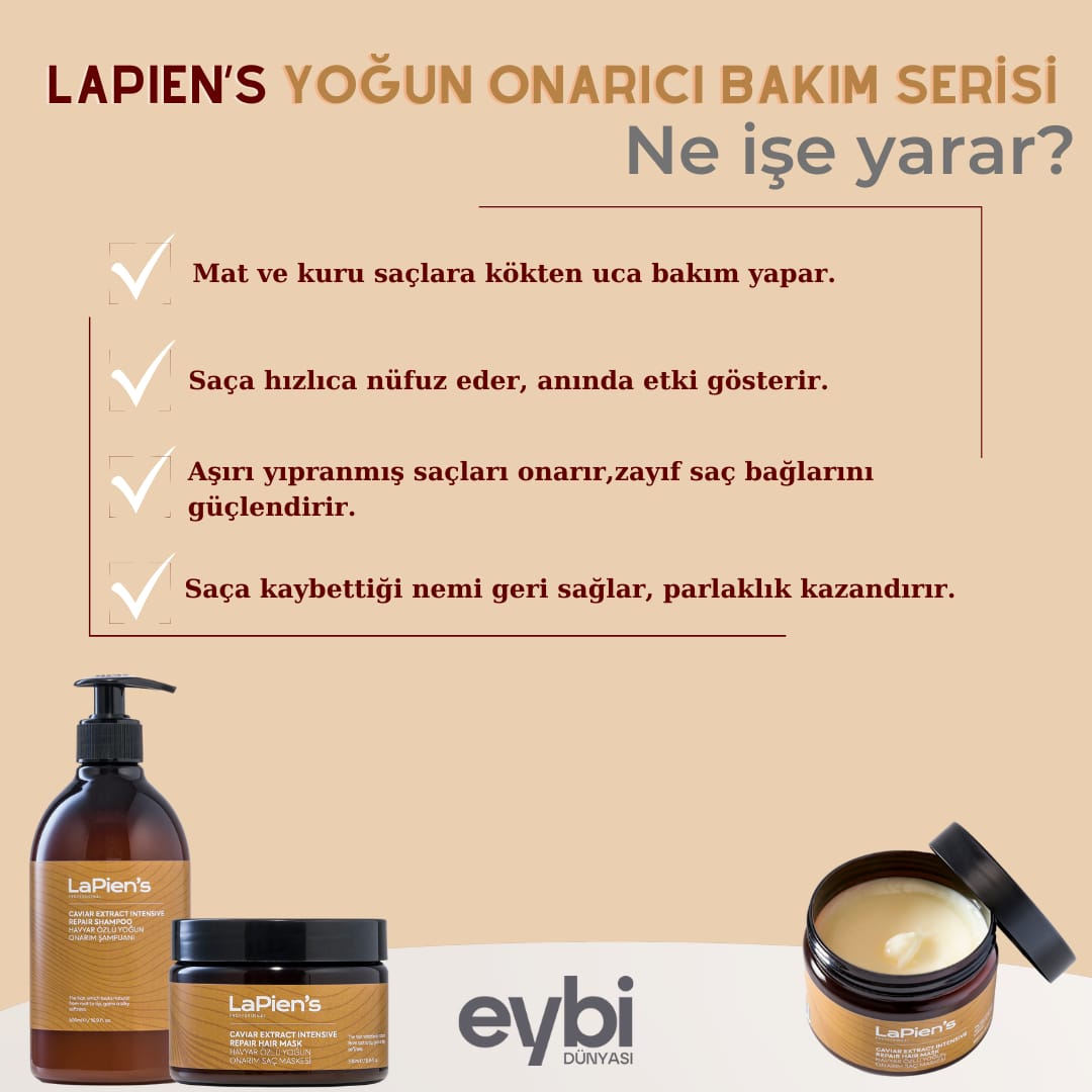 Lapien's Havyar Özlü Keratinli Onarıcı Şampuan 500 Ml Saç Maskesi 300 Ml