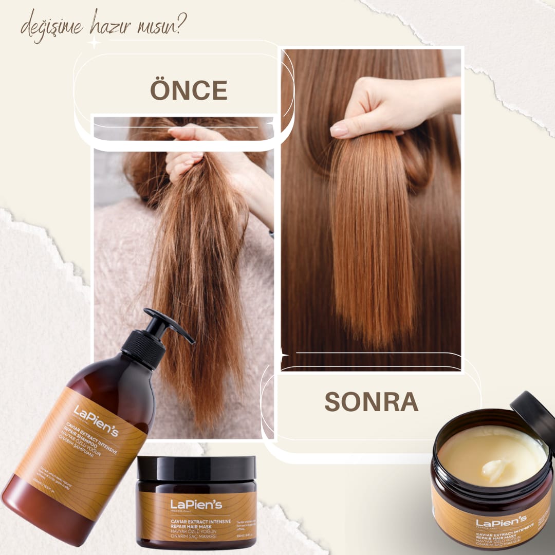 Lapien's Havyar Özlü Keratinli Onarıcı Şampuan 500 Ml Saç Maskesi 300 Ml