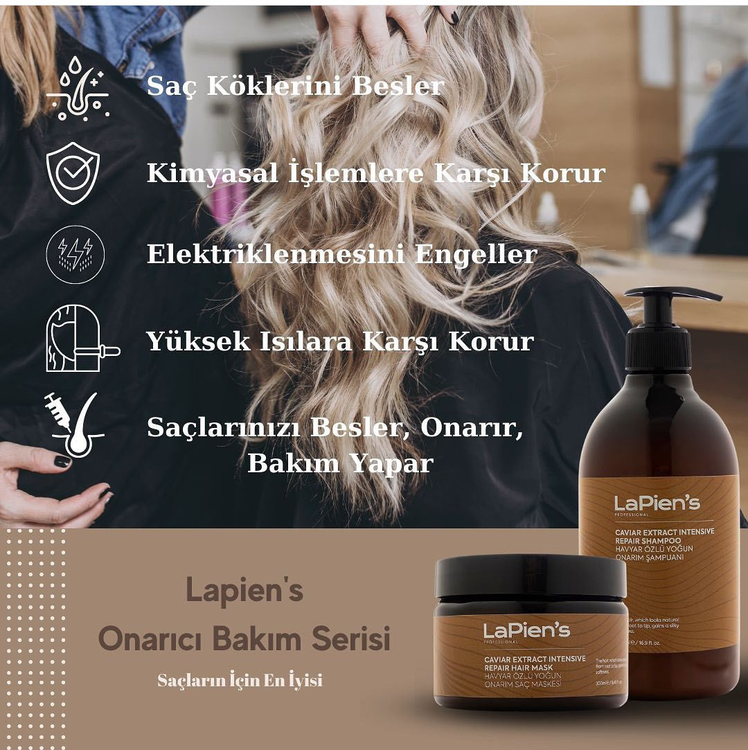 Lapien's Havyar Özlü Keratinli Onarıcı Şampuan 500 Ml Saç Maskesi 300 Ml