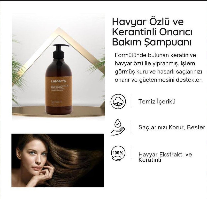 Lapien's Havyar Özlü Keratinli Yoğun Onarıcı Şampuan 500ml Kuru ,Yıpranmış, İşlem Görmüş Tüm Saçlar İçin