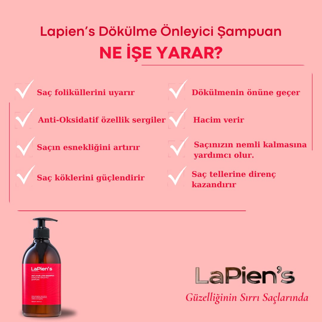 Lapien's Dökülme Önleyici Şampuan Güçlendirici, Besleyici Şampuan 500 Ml, Kafein, Arjinin Ve Evitamini