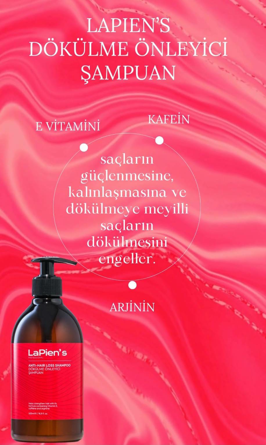Lapien's Dökülme Önleyici Şampuan Güçlendirici, Besleyici Şampuan 500 Ml, Kafein, Arjinin Ve Evitamini