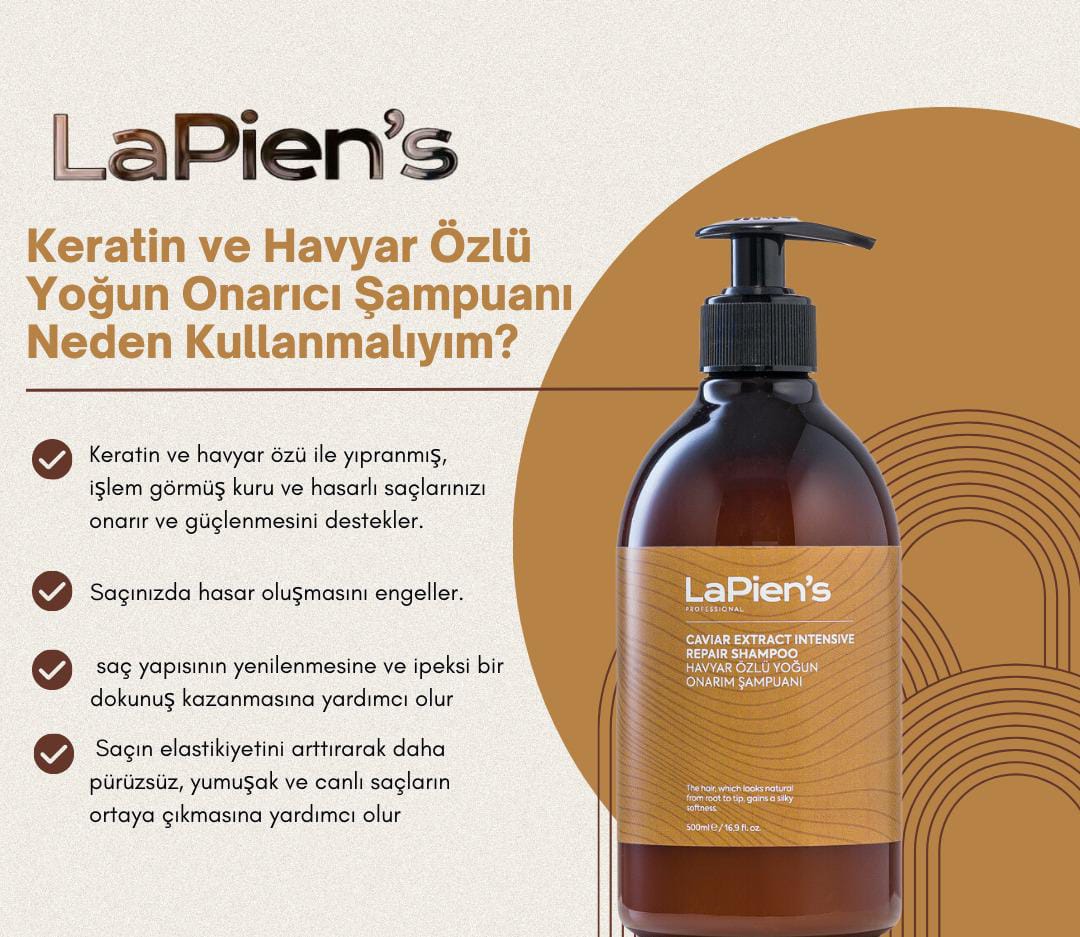 Lapien's Havyar Özlü Keratinli Yoğun Onarıcı Şampuan 500ml Kuru ,Yıpranmış, İşlem Görmüş Tüm Saçlar İçin