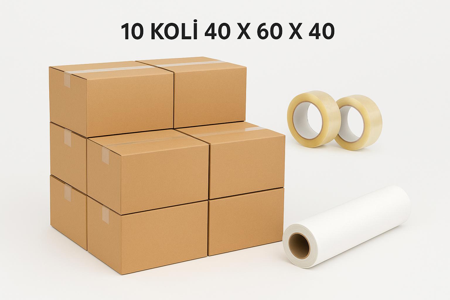 Ev Taşınma Seti 40x60x40 10 Adet Koli+ 2Adet Koli Bantı + 1 kg Sarma Kağıdı