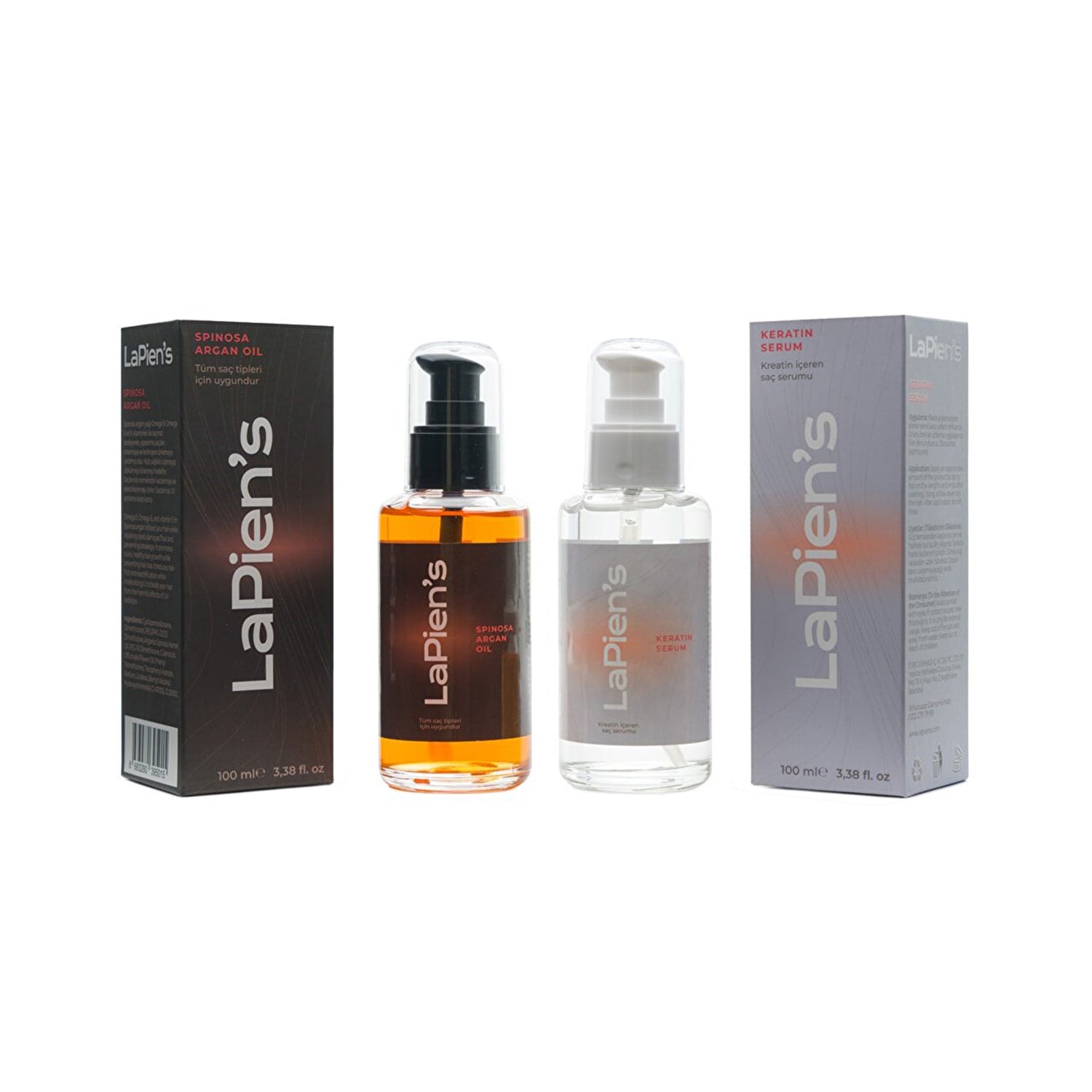 Lapien's Dökülen Saçlar Için Besleyici Ve Güçlendirici Keratin Serum 100ml + Lapien's Yıpranmış Saçlara Özel Yoğun Besleyici Spinosa Argan Oil Bakım Yağı 100ml